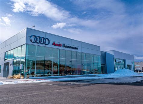 Audi bozeman - View photos, watch videos and get a quote on a new Audi e-tron Sportback at Audi Bozeman in Bozeman, MT. Skip to main content. Sales: (406) 556-4283; Service: (406) 556-4279; Parts: (406) 556-4273; Audi Bozeman 31908 Frontage Road Directions Bozeman, MT 59715. New Audi New Audi Inventory